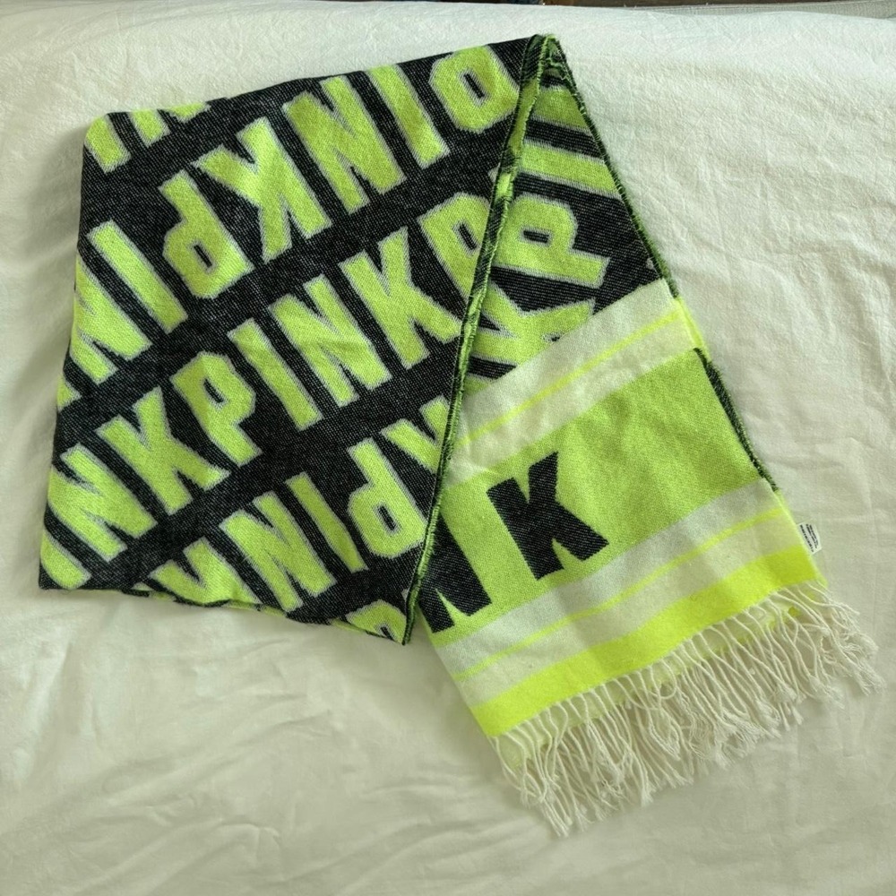 Neon green and black Victoria's Secret PINK scarf 27 x 88 in | 69 x 225 CM - Picture 8 of 8